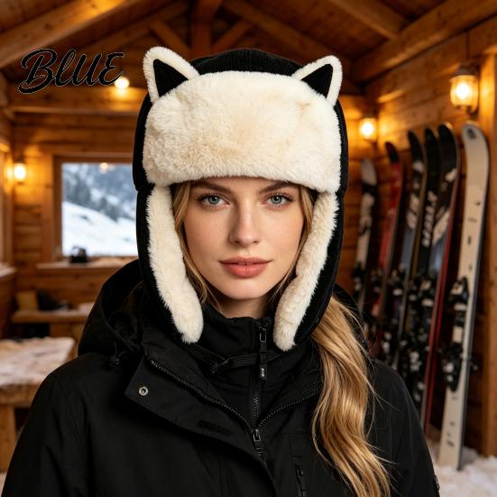 Winter Gifts for Women Ear-Flap Hat, Cute Cat Ear Trapper Warm Plush Thermal Protection Hats Lined Windproof Cap, Ushanka Hat Cold Weather Riding