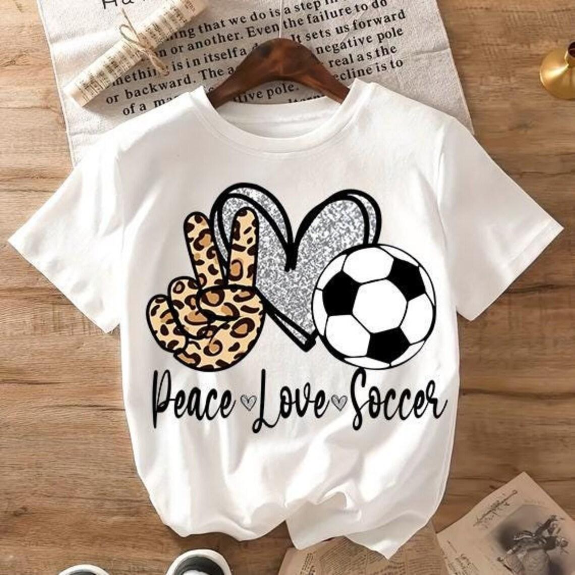 Peace Love Soccer Print TShirt Versatile Round Neck Short Sleeve Minimalist Womens Daily Loose Fit Casual Base Layer Top S