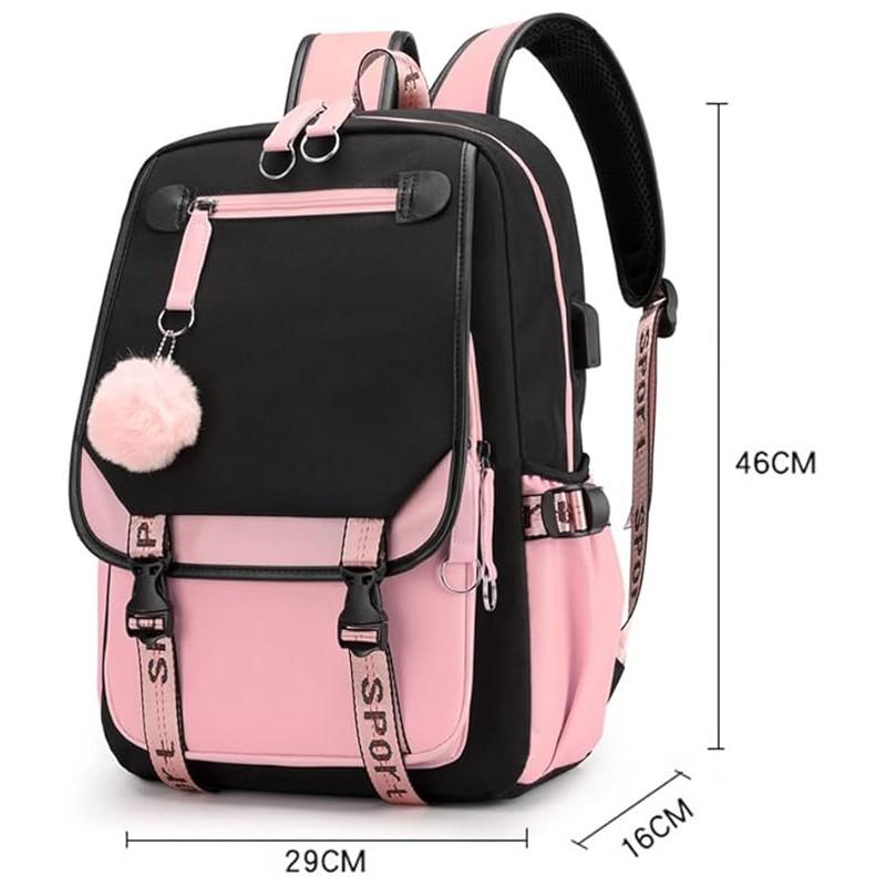 Universal Sport School Backpack with Keychain and USB Black School