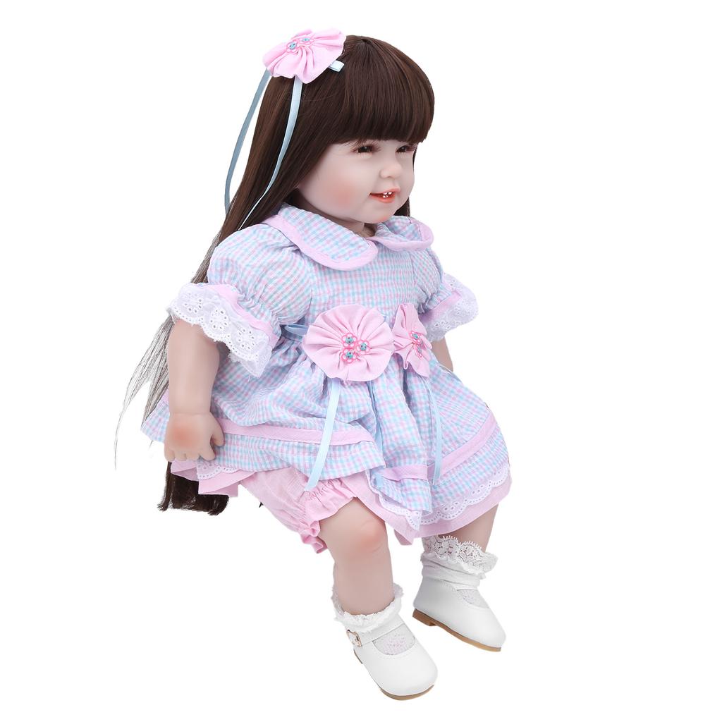 22 Zoll Reborn Babypuppe mit langem Haar, weiches Reborn-Baby, Mädchen, entzückendes Puppenspielzeug