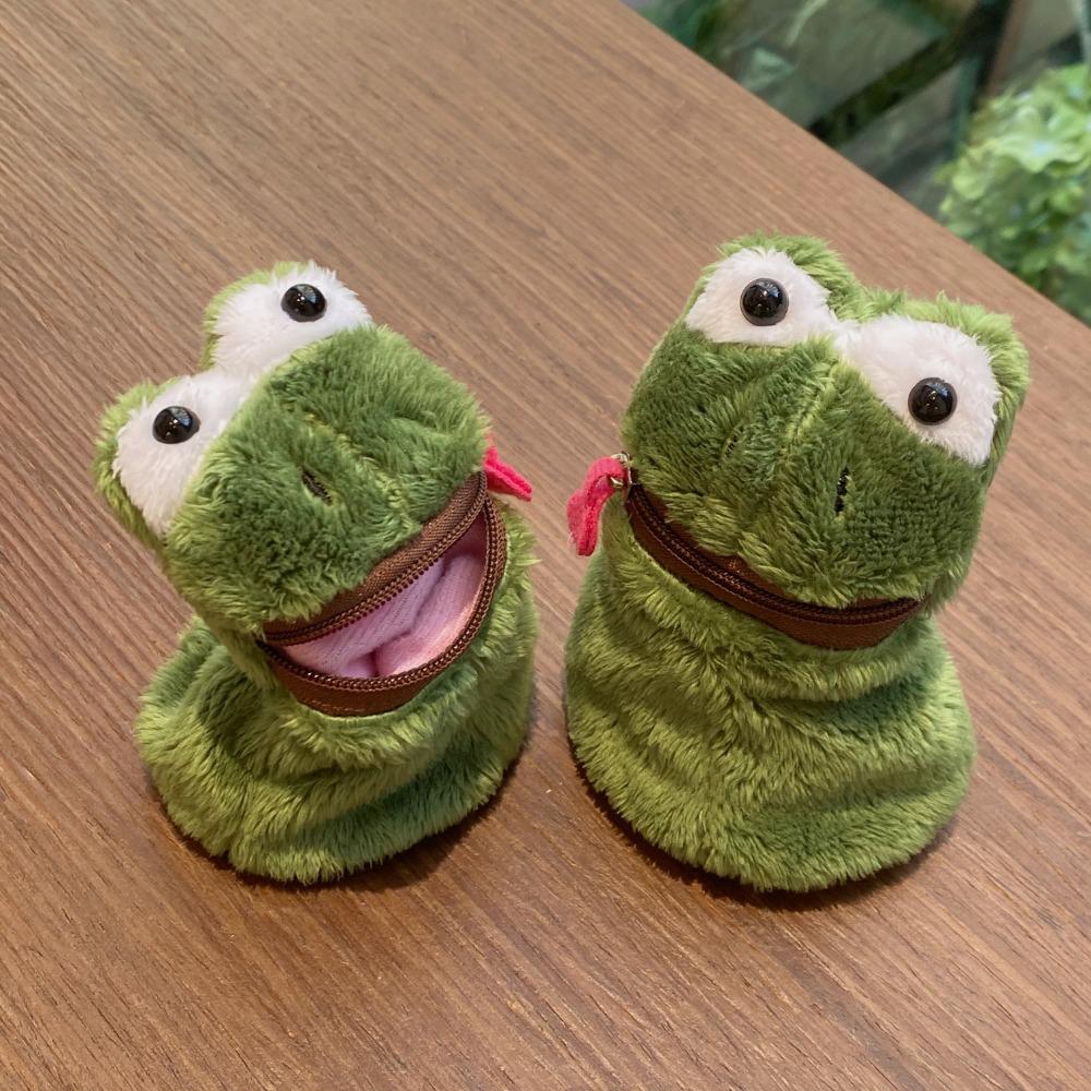 Furry Frog Plush Money Bag Funny Frog Earphone Bag Open Mouth Frog Coin Purse Wallet  Gifts