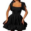 1011 new European and American style evening dress square neck bow satin tutu skirt thin birthday party dance dress