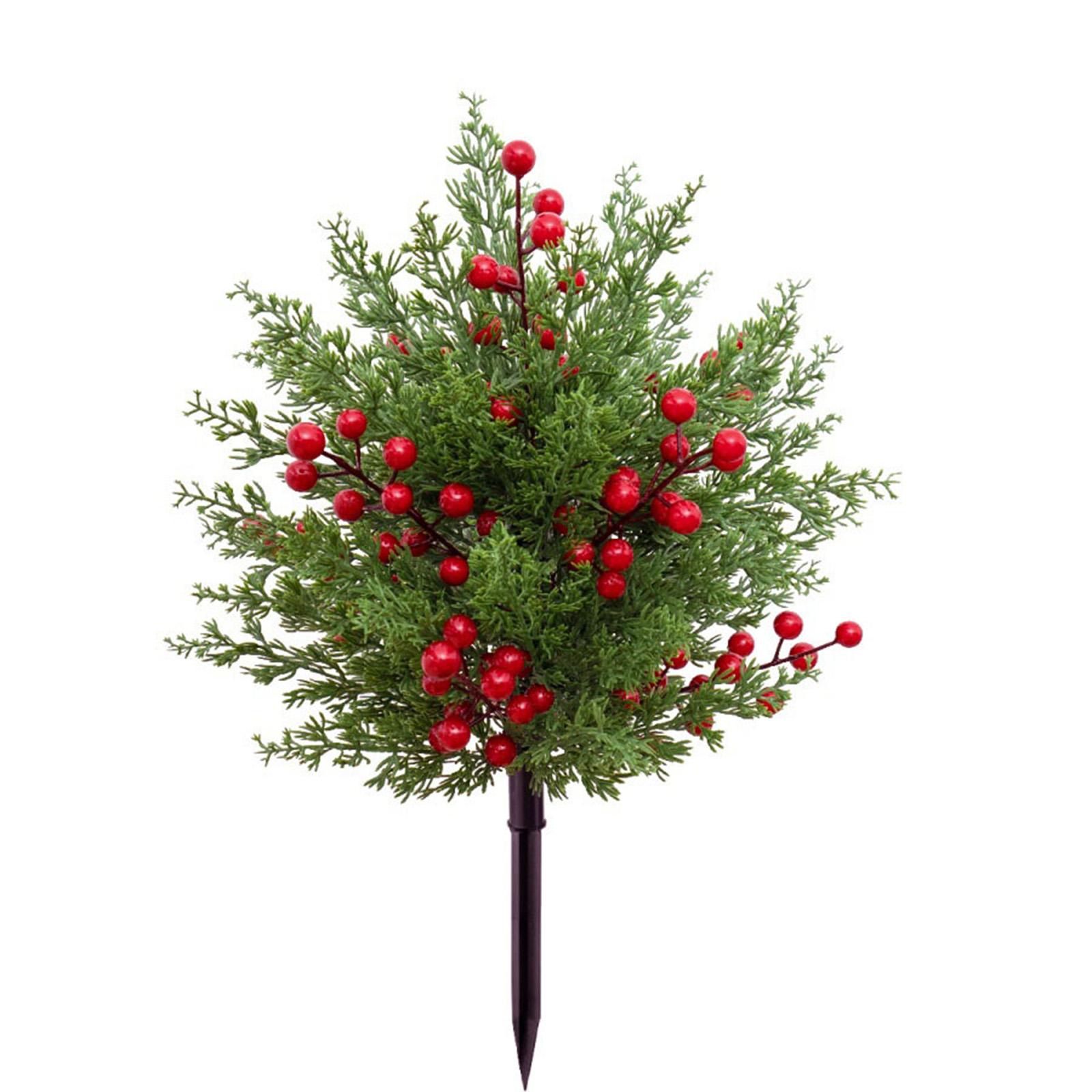 

20in Artificial Christmas Topiary Ball Flowers For Outdoor Decoration Christmas Artificial Branches With Red Berry Stems,Faux Norfolk Leaves Stems One Size