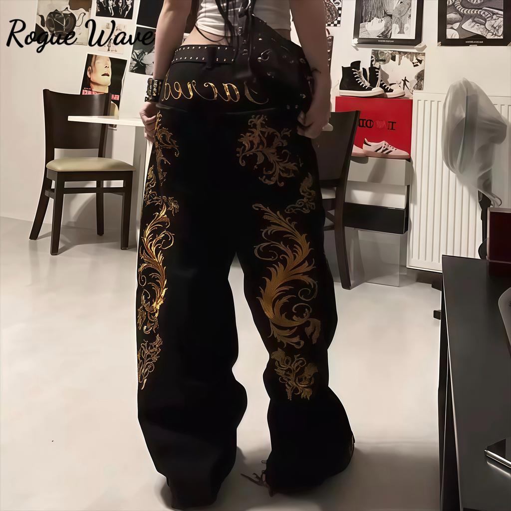 RogueWave Amerikanische Retro Drachenprint Straight Jeans Millennium Subkultur Mode Harajuku Hip Hop Y2k Hose Baggy Jeans