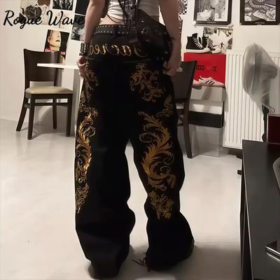 RogueWave American Retro Dragon Print Straight Jeans Millennium Subculture Fashion Harajuku Hip Hop Y2k Pants Baggy Jeans