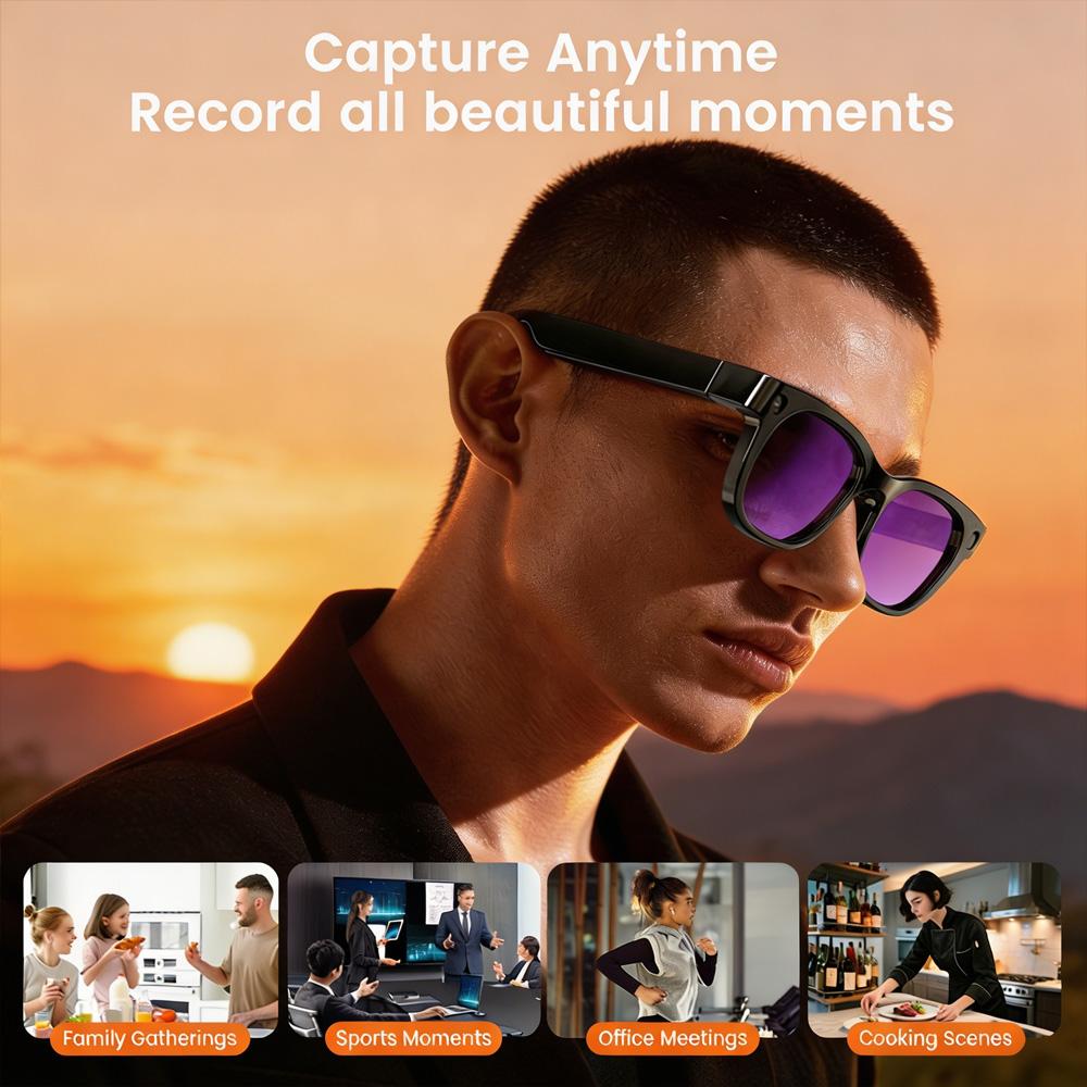 HD-Kamera Smart Glasses KI-Übersetzung Bluetooth-Anruf Tragbare Brille Leichtgewicht Reise Vlogging Outdoor-Sport Kompatibel Android iOS 800 Megapixel