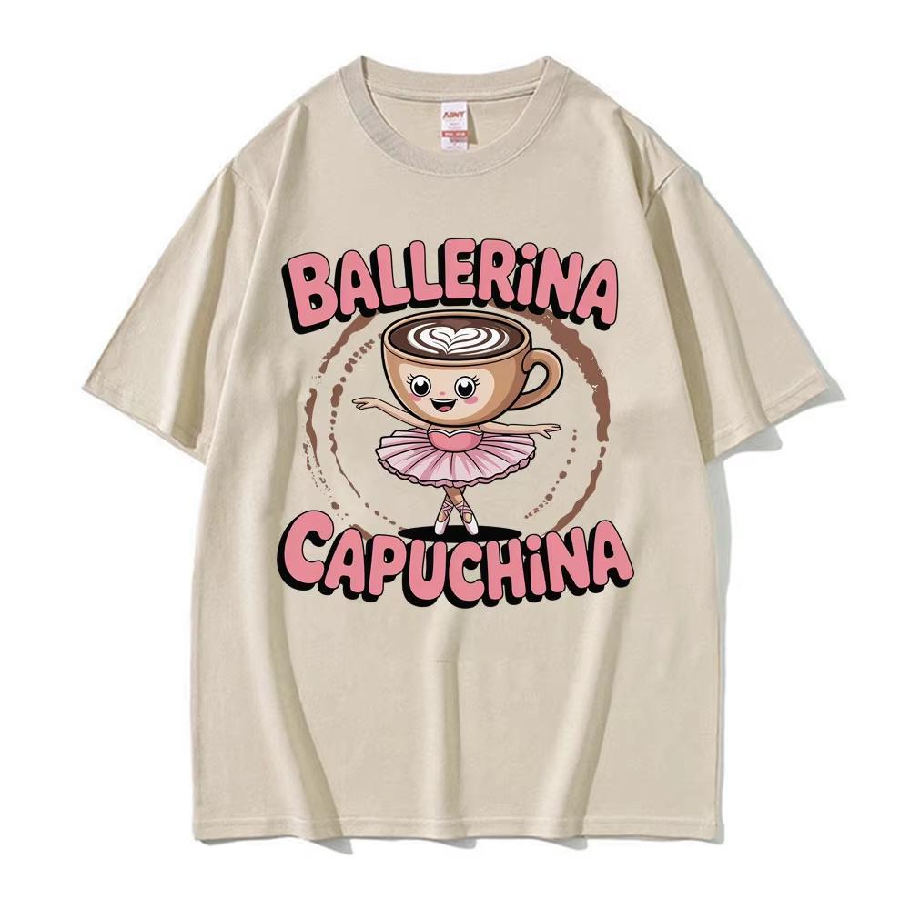 Italian Brainrot T Shirts Cute Ballerina Capuchina Funny Coffee Meme Kawaii T-shirt Men Women Retro Short Sleeve T-shirts