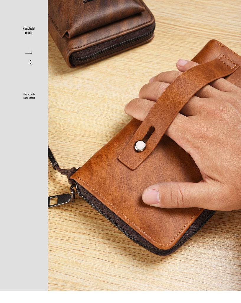 SHABILI Men's Zipper Wallet: Youth Leather Phone Bag & Card Holder, Large Capacity, Multifunctional