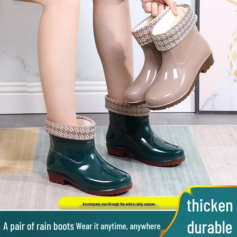 Women's Waterproof Short Rain Boots, Lined PVC, Anti-slip, Thick Sole, Solid Color, Warm & Durable.