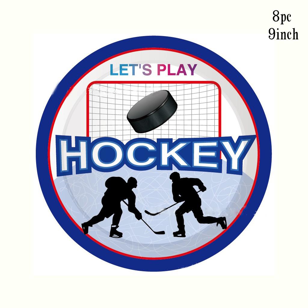 Let's Play Hockey Theme Disposable Tableware Set Hockey Ball Paper Plates Napkins Cups Happy Boys Hockey Birthday Party Decors