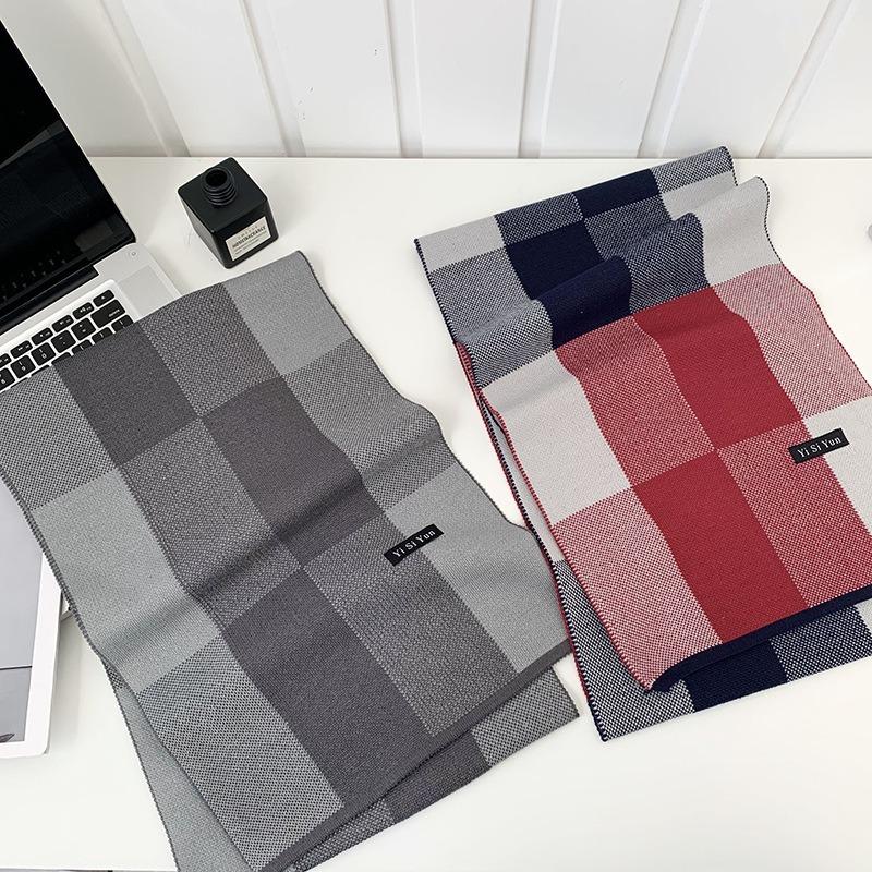 Plaid scarf men's autumn and winter new high-end knitted shawl versatile thickened imitation cashmere warm scarf