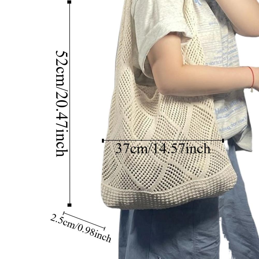 Washable Woven Shopping Bag Large Capacity Shoulder Bag Fashion Hollow Knit Tote Bag  Summer