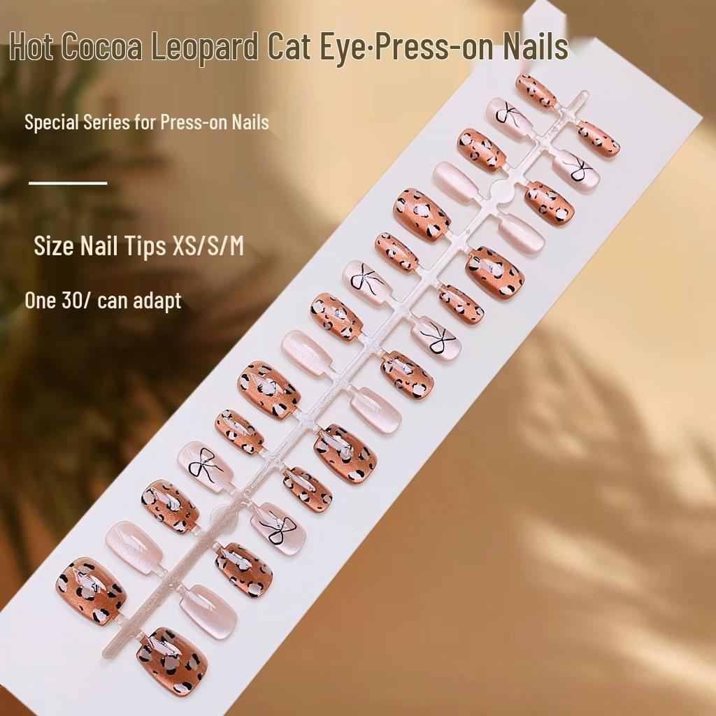 

Sweet Cocoa Leopard Cat Eye Nail Art Patches - Temperament Fake Nails