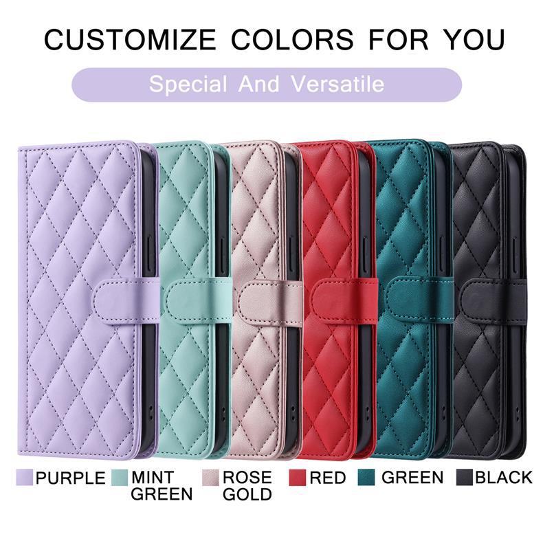 Applicable to Samsung A17/A07Phone case with houndstooth pattern and crossbody strap A56/A55/J8Card slot flip cover case