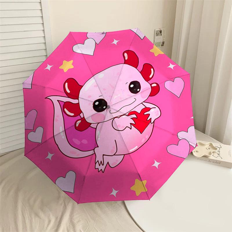 

1PC Axolotl Hearts Umbrella-8-Rib Reinforced Portable Folding Travel Suitable for All Seasons Outdoor Daily Use-G324