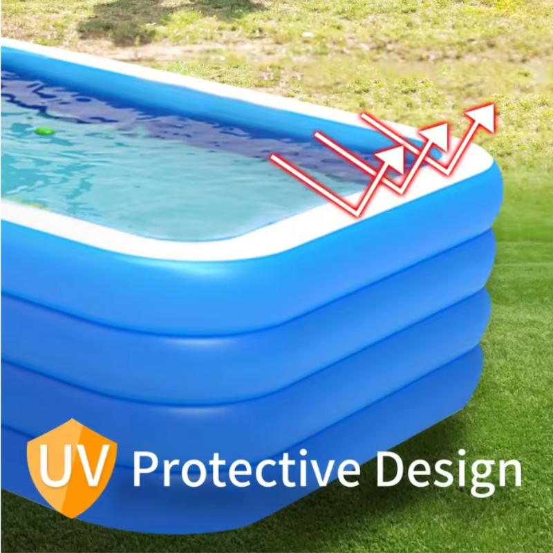 Three Ring Raised and Thickened Single Bottom Square Family Inflatable Swimming Pool Blue and White Large Home Swimming Pools