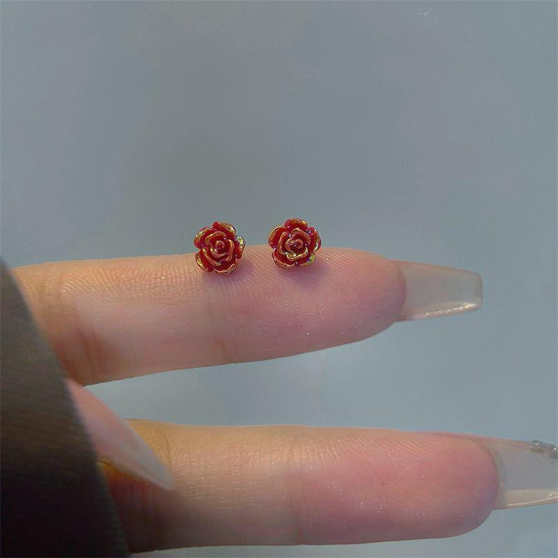 Elegant Rose Flower Stud Earrings for Women - 925 Silver, Light Luxury, Niche Design