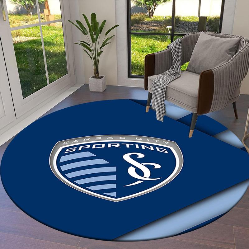 Sporting Kansas City Round Area Rug,Carpet Rug for Living Room Bedroom Sofa Playroom Decor,Non-slip Floor Mat