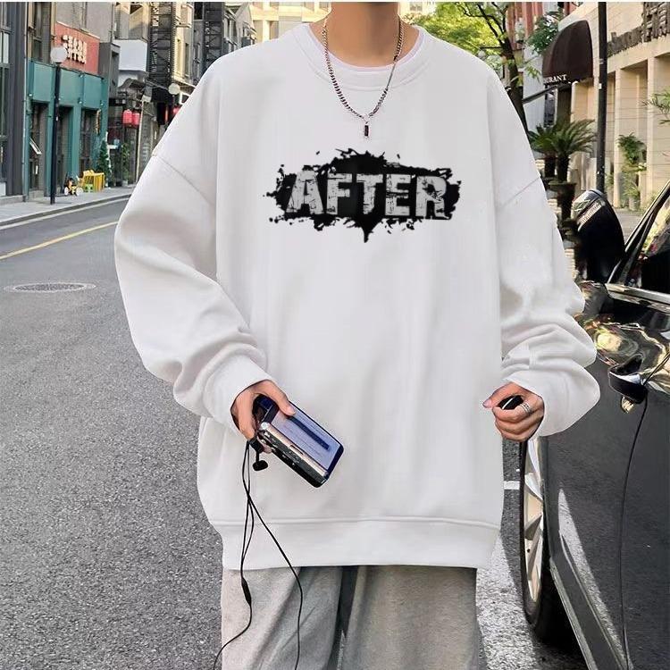 Men's Trendy Autumn Letter Print Long Sleeve Sweatshirt - Simple, Loose, and Versatile Round Neck Design