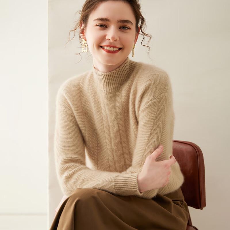 Fanzhen Women's Thickened Semi-High Collar Cashmere Blend Pullover