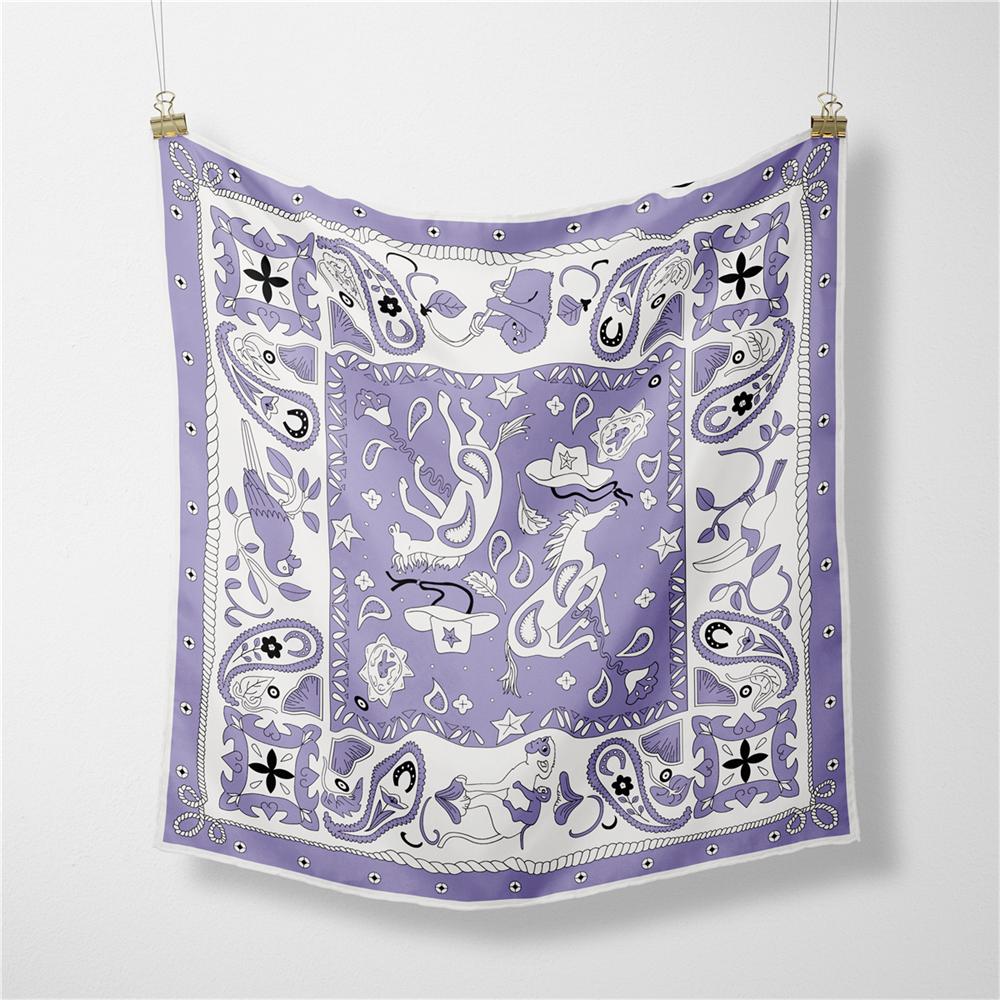 POBING Twill Silk Scarf Woman Water City Print Square Scarves Bandana Small Hijab Foulards Lady Tie Headband Neckerchief 53CM