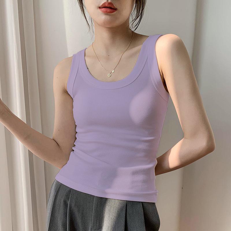 Women's Ice Silk Slimming Knitted Camisole with Chest Pad