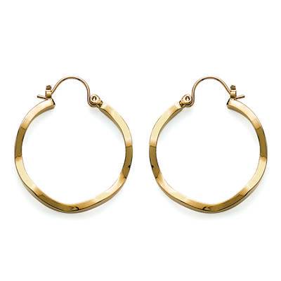 [E1080] - Gold Plated Hoop Earrings 'Ripples' - 30 Mm 2 Mm