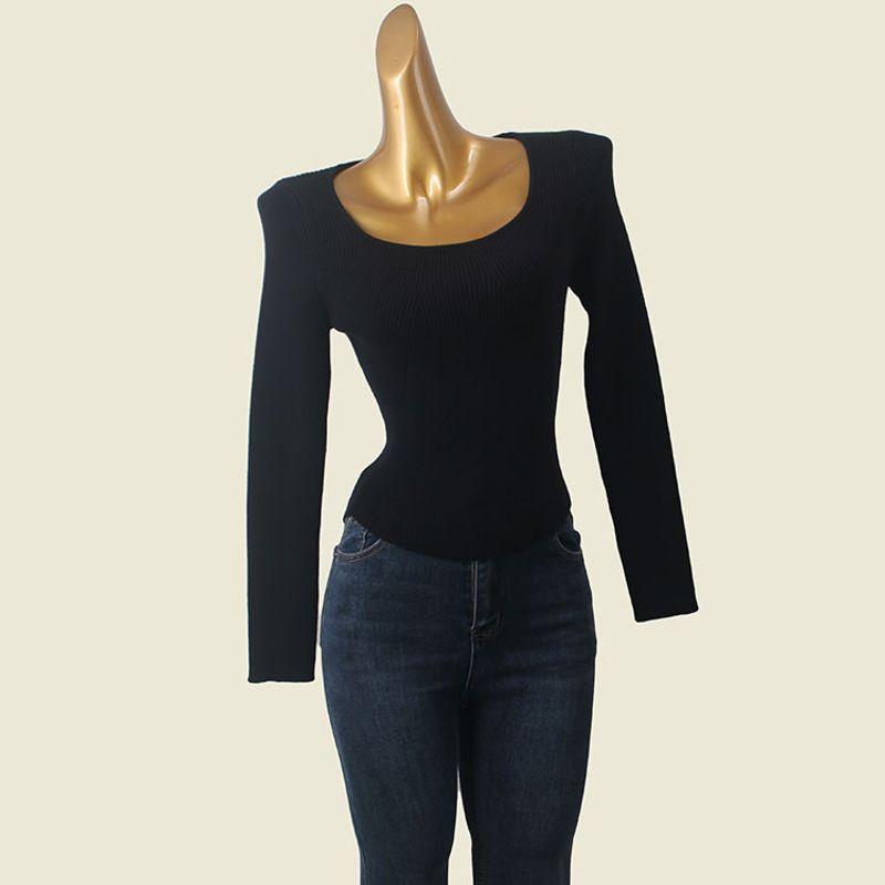 Los Angeles Brand Square Collar Sexy Base Shirt Foreign Trade Original Order Thread Autumn Long Sleeves Slim Fit Inner Wear Knitwear