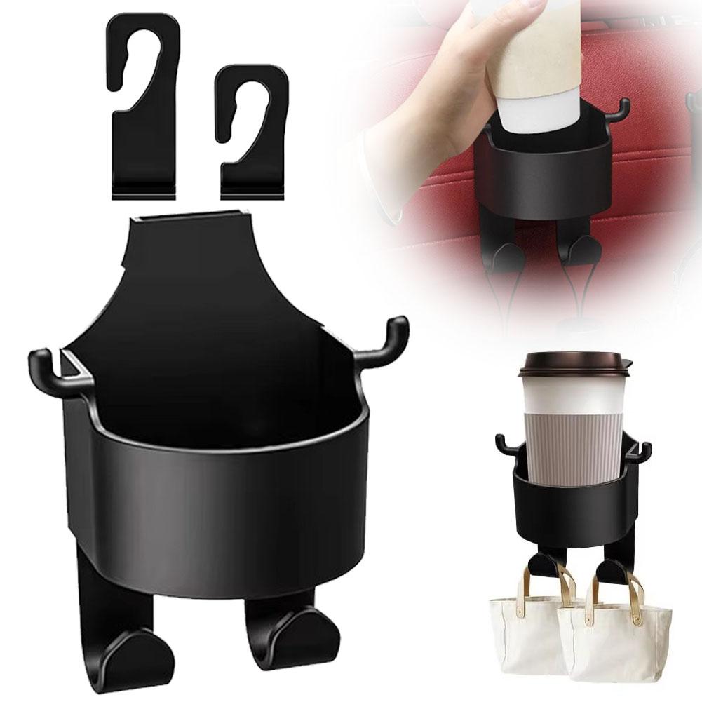 Backseat Car Organizer with Cup Holder, Multifunctional Back Seat Car Organizer with Two Seat Hooks, Hold Snacks Drinks & Phones