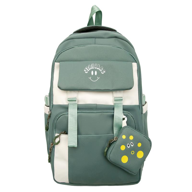 Large Capacity Backpack Lightweight Contrast Color Schoolbag Junior Senior High School Student Backpack with Coin Purse