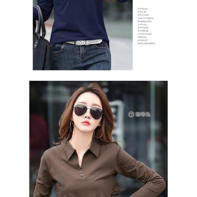 Women's Bottoming Shirt Spring and Summer New Solid Color Large Size Long-sleeved POLO Collar Slim Slimming Simple Outer Wear T-shirt