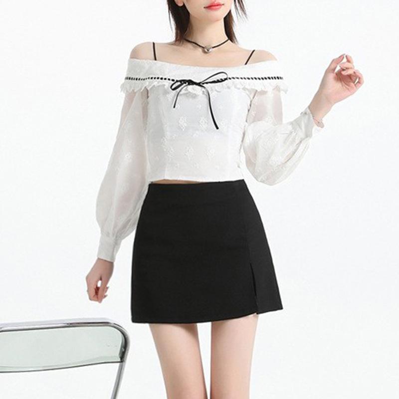 Feiyuan 2026 Spring Gray High Waist A-line Pencil Skirt for Women L чёрный