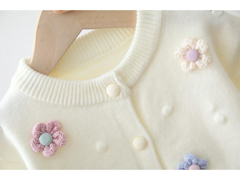 Girls' Flower Knit Cardigan - Spring/Autumn Infant Toddler Wool Top