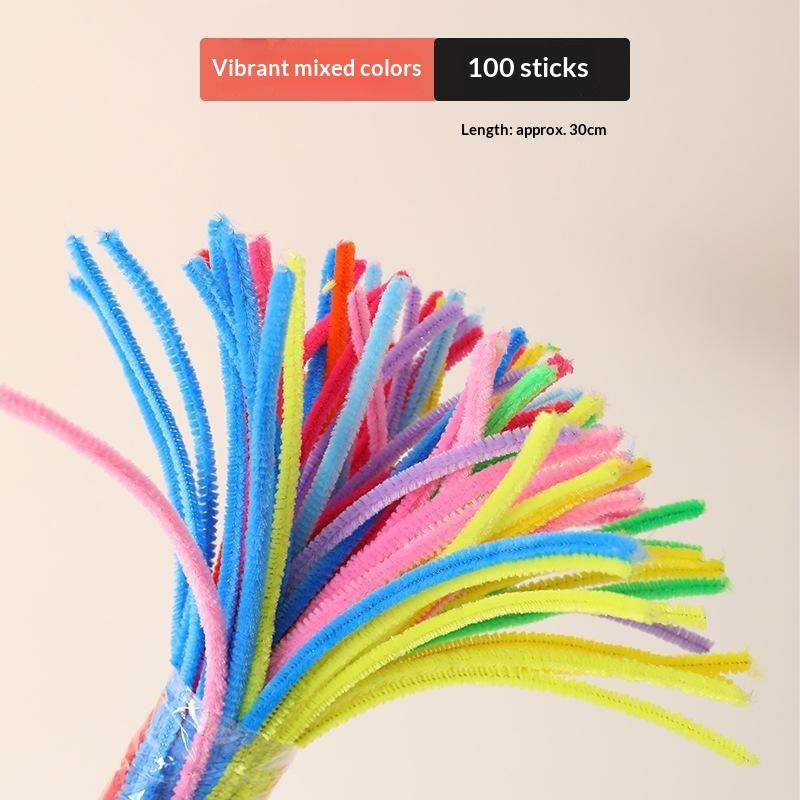100Pcs Diy Pipecleaners Hair Flowers Handmade Craft Colorful Chenille Stems Pipe Cleaners Plush Tinsel Stem Wired Twist Sticks