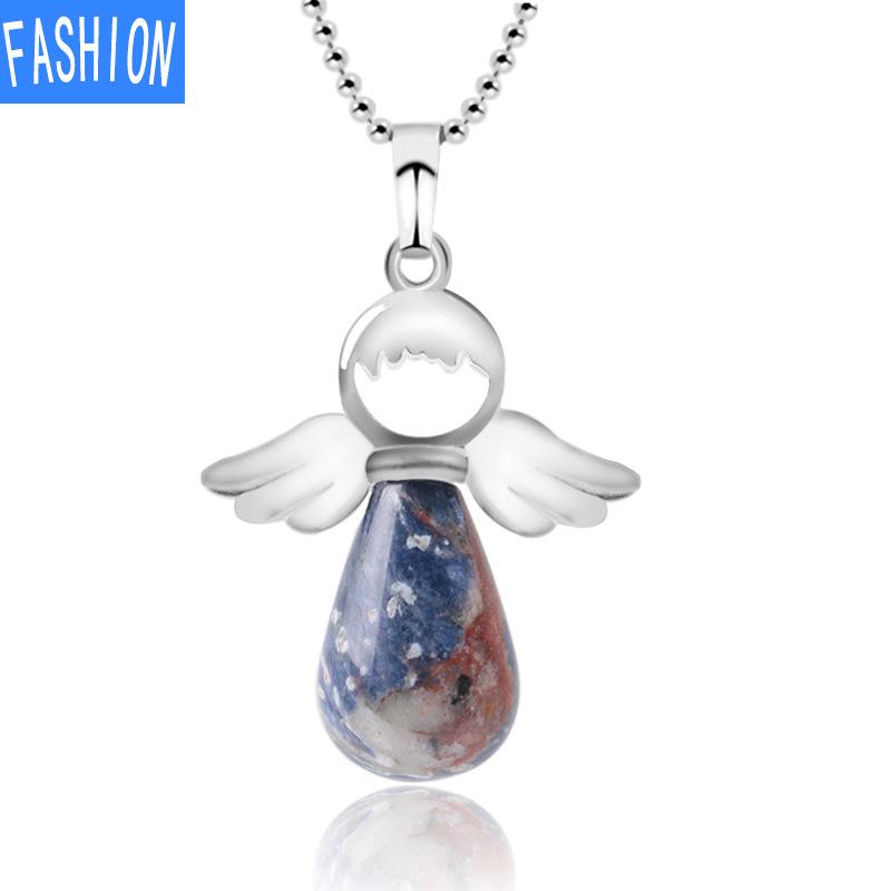 

Ожерелье из европейского и американского натурального камня, сказочное крыло ангела, подарок любви, круглая капля воды, женский ювелирный кулон sodalite