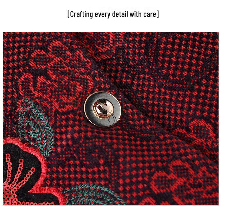 Embroidered Grandma-Style Jacket: Woolen Tang Suit Coat for Middle-Aged Women