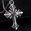 Fashion Personality Hollowed Out Pattern Red Gemstone Cross Pendant Necklace for Men Women Gothic Punk Halloween Jewelry Gifts