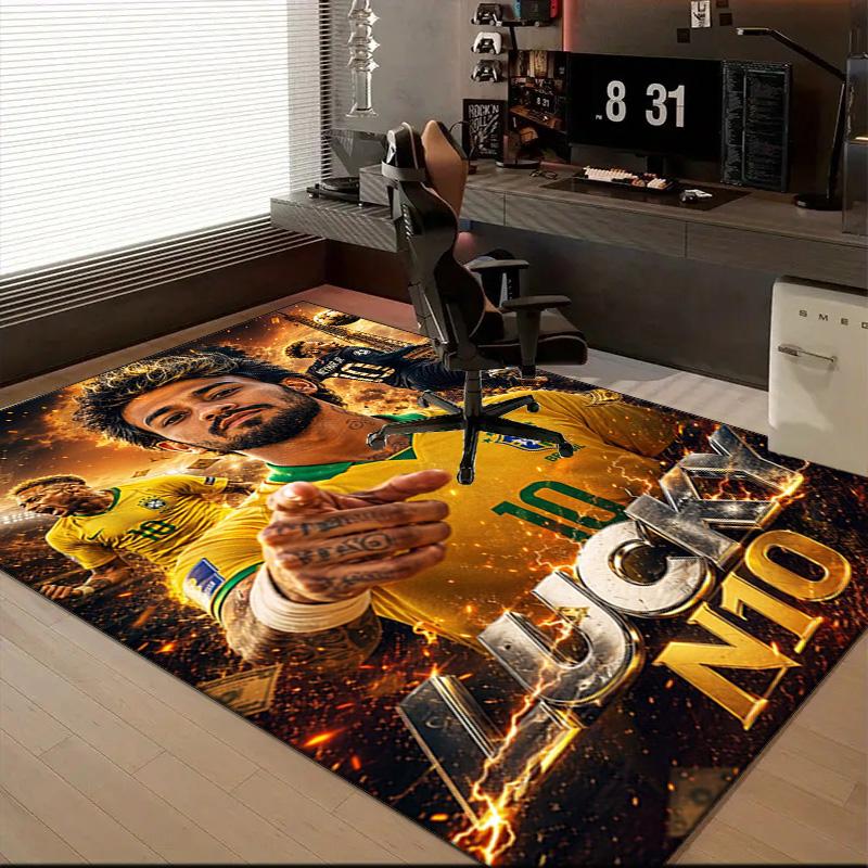 Glücklicher Fußball Neymar Reise Teppich Spiel Teppich, Fußmatte für Schlafzimmer Wohnzimmer Eingangsbereich Teppich, Wohnkultur Idee Geschenk für Weihnachten Geburtstag