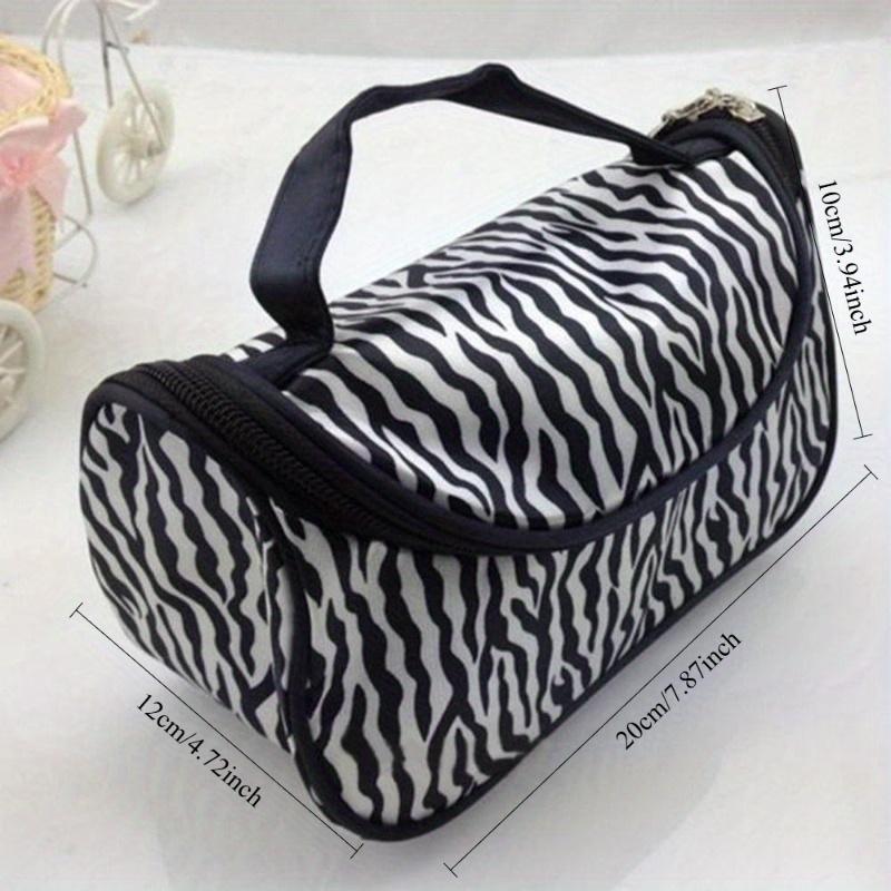 Fashion Zebra Pattern Makeup Bag Portable Travel Storage Organizer for Women Dual Zipper Access Toiletry Handbag for Home Travel Use