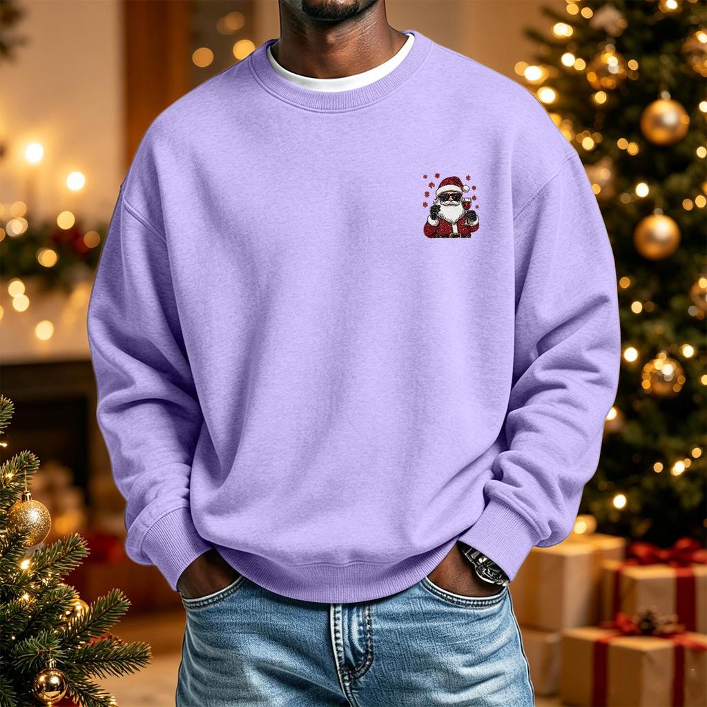 Men's Long Sleeve Neck Sweatshirt with Christmas Print, Holiday Pullover Top