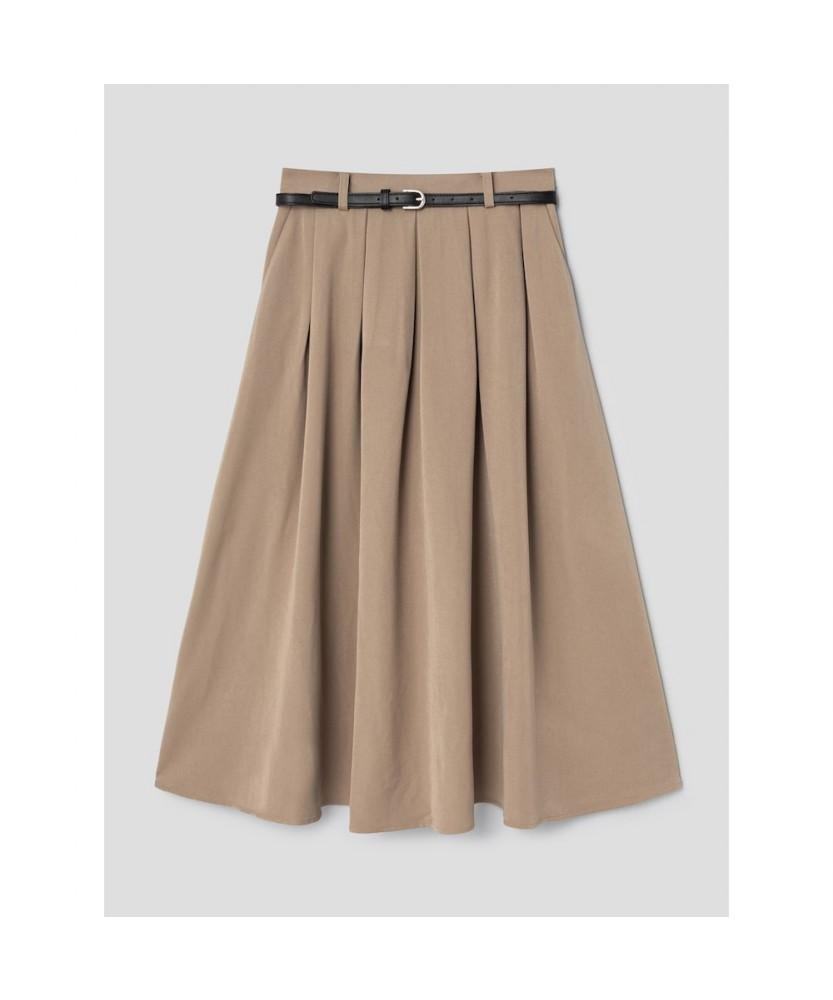 8seconds Belted Pleated Long Skirt Beige