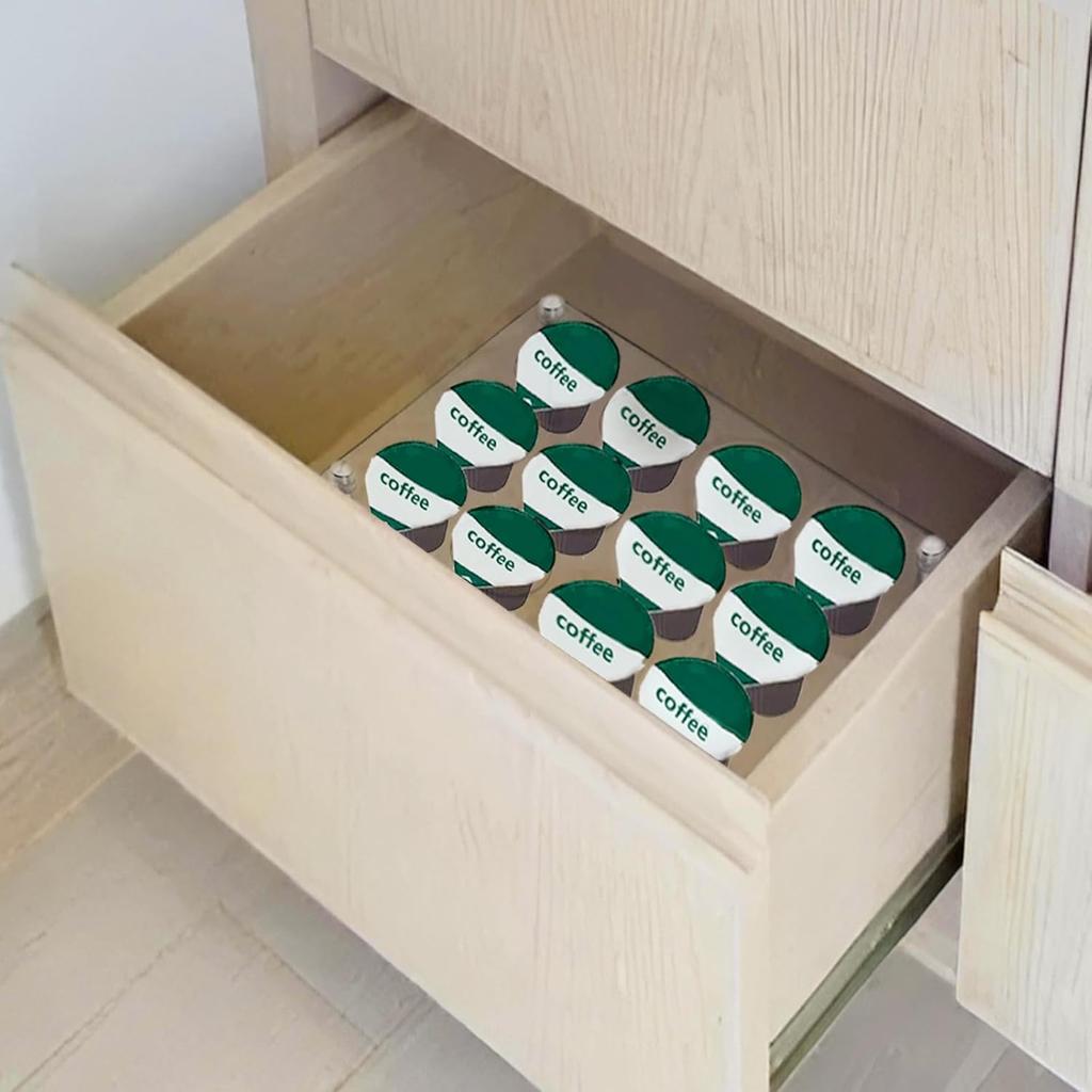 Coffee Pod Drawer Organizer, K Cup Drawer Holder Organizer, Clear Acrylic Coffee Pod Holder, K Cup Organizer Tray for Office and Kitchen (12 Holes)