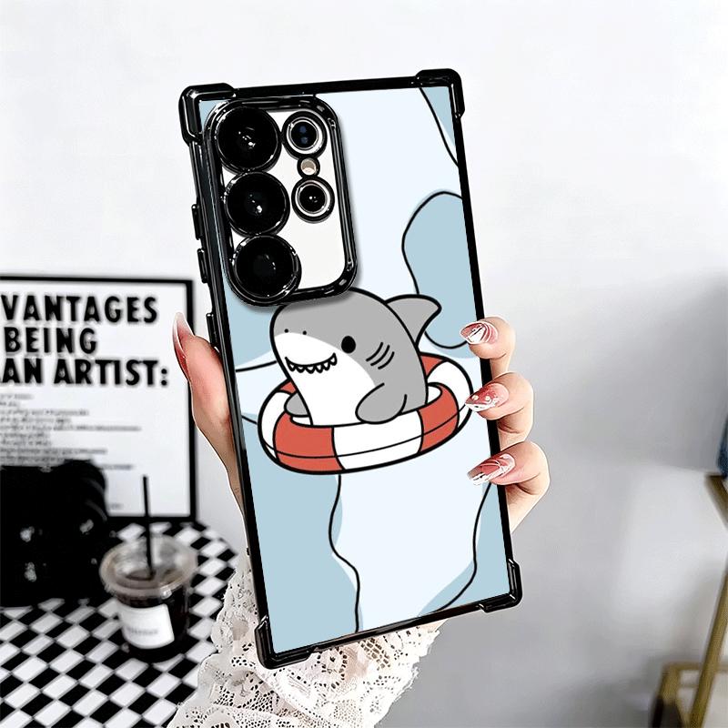 Cartoon Cute Shark Soft Phone Case For Samsung Galaxy S26 Ultra S25 Edge S24 FE S23 Plus S22 S21 + S20 Plating Anti-Fall Fundas