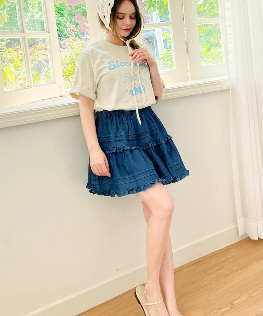 SLOWLOLLI Frill Denim Mini Skirt