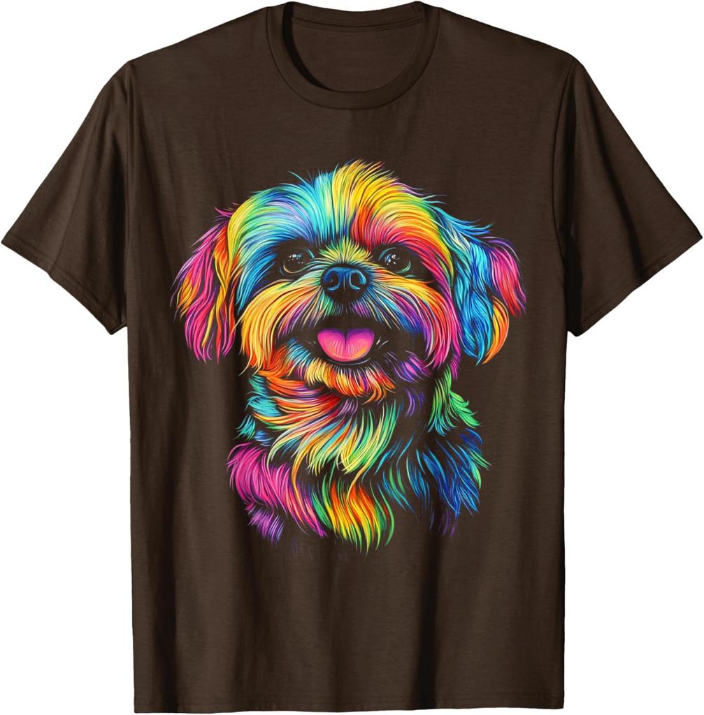 Rainbow Shih Tzu Dog Pop Art Print Casual Cotton Crew Neck Short Sleeve T-Shirt for Men