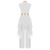 Girls Metallic Patchwork Sleeveless Dress Asymmetrical Hem Wide Leg Pants Praise Dance Set
