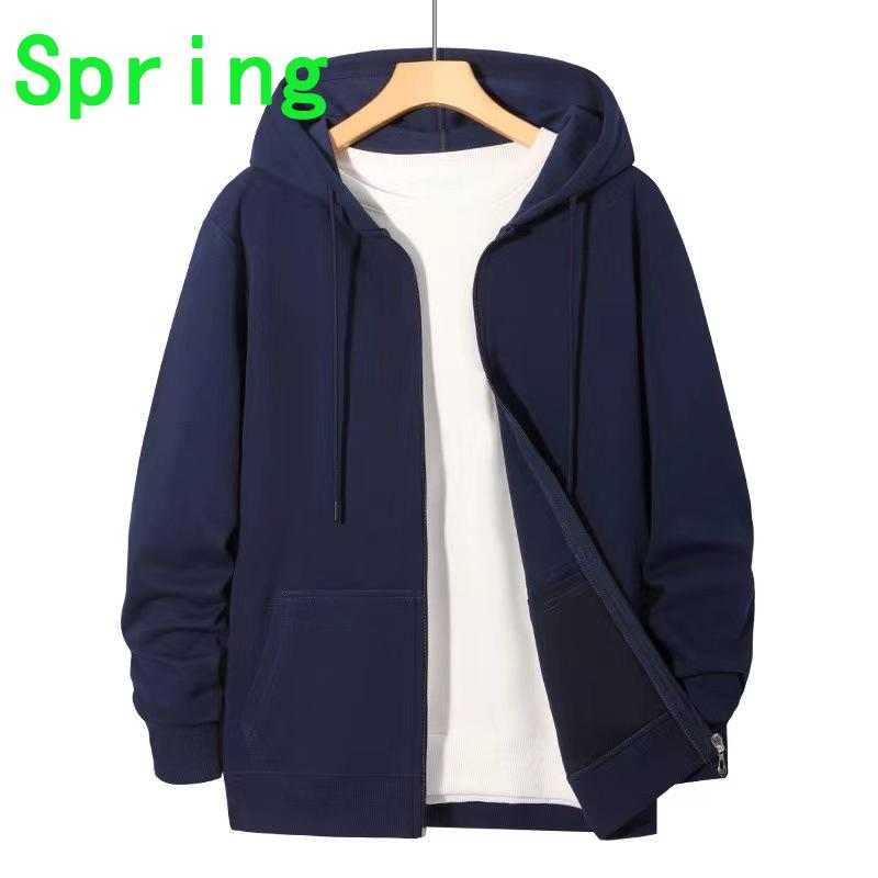 Толстовка мужская большого размера весна и зима новая модная флисовая утолщенная толстовка с капюшоном однотонная куртка однотонная спортивная толстовка с капюшоном 6XL морской синий 2690₽