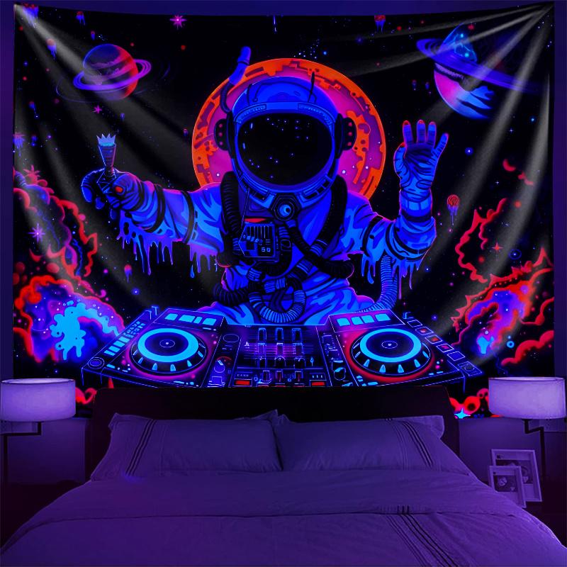 VIKAMA Astronaut DJ Plattenspieler Sternenhimmel Wandteppich Nebel Esports Gaming Zimmer Musik Trend Wohnzimmer Wandbehang Raumdekoration