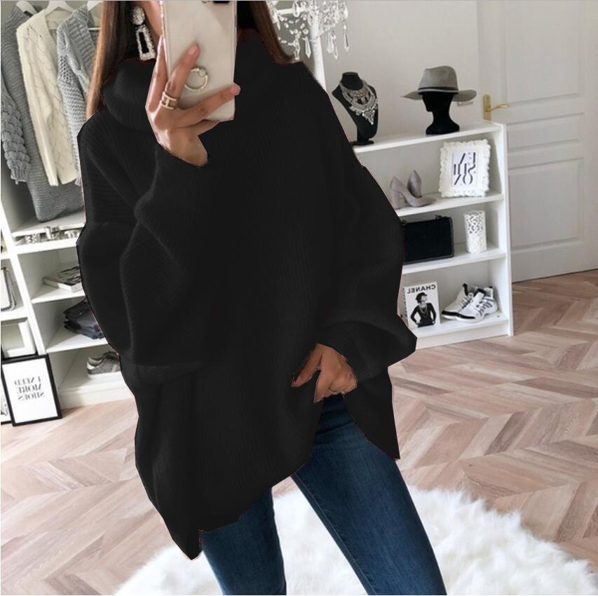 Women Knitted Solid Sweaters Turtleneck Full Sleeve Thick Jumpers Pullovers Loose Casual Splice Sweater Autumn Winter Pullover