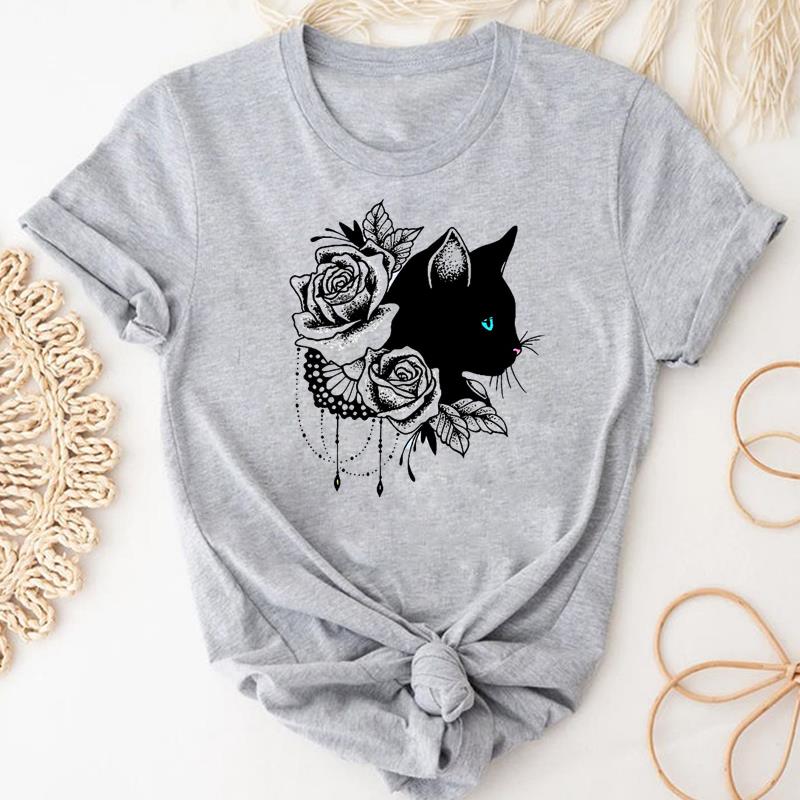 (Asian Size) Tshirt Lady Cartoon T Tee Top Women Print Fashion Clothes Female Clothing Short Sleeve Cat Animal Pet Graphic T-shirt